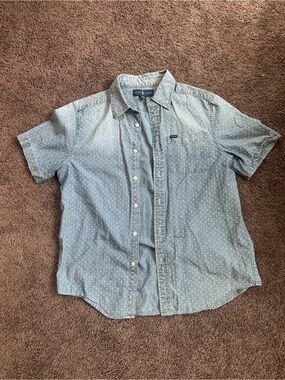 Ralph Lauren Light Blue Short-Sleeve Dot-Print Button-Down Shirt